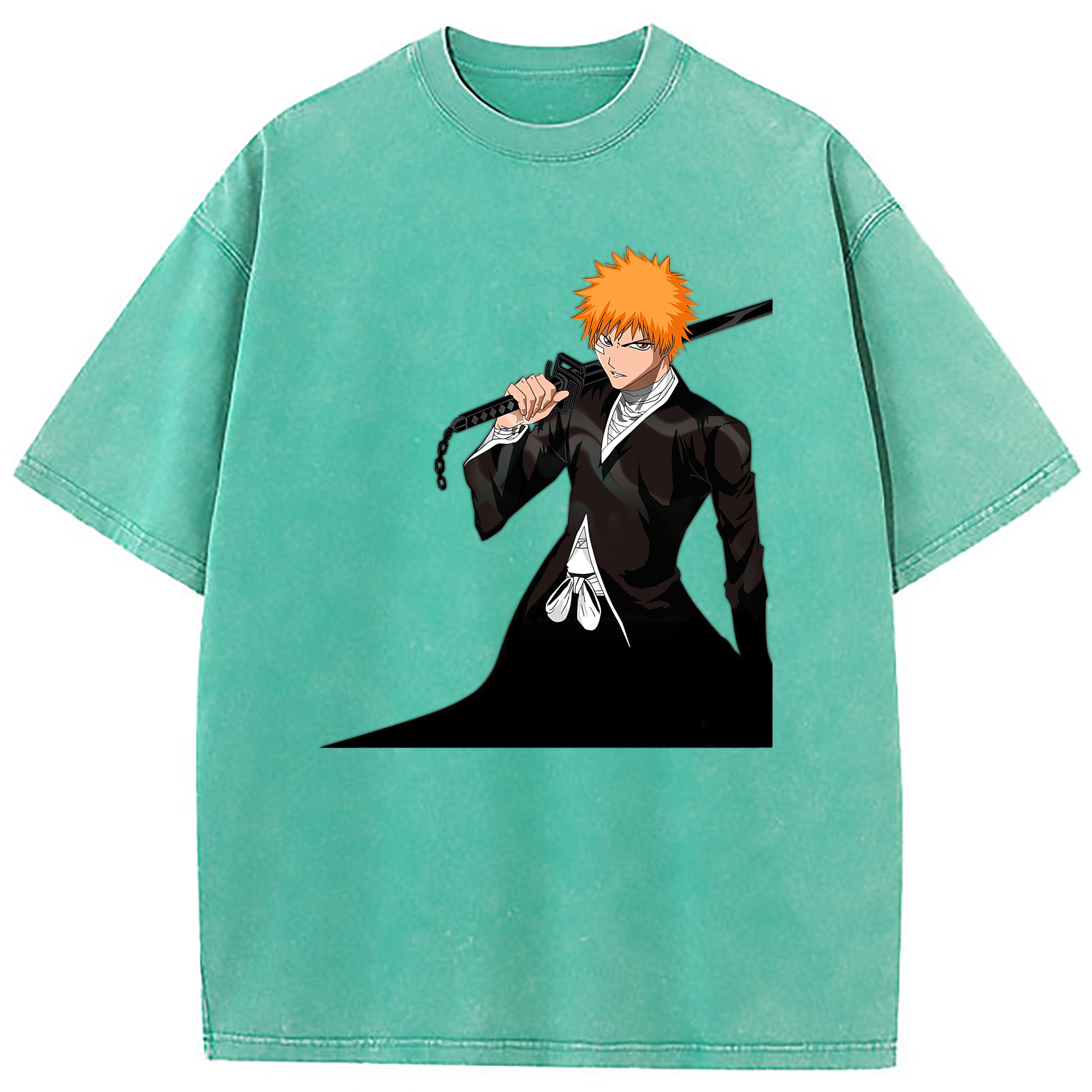 （画像用） ブリーチ 黒崎一護（くろさき いちご）BLEACH Kurosaki Ichigo 綿100% ヴィンテージ風 半袖Tシャツ（フロントプリント）